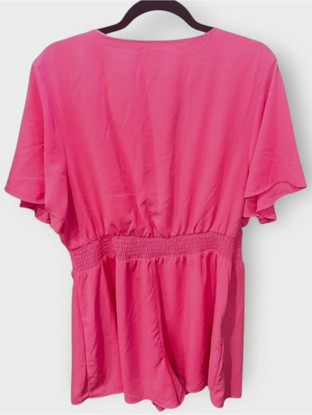 Hot Pink Tie Front Romper XL XXL Flutter Sleeve Cutout Vacation Barbiecore